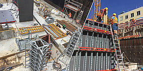 Stützen- und Teleskopträgerschalung für komplexes Bauvorhaben