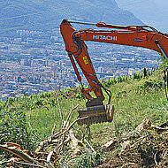 Seppi Mulcher: Tatkr&auml;ftiger Baggermulcher-Einsatz auf den Almwiesen